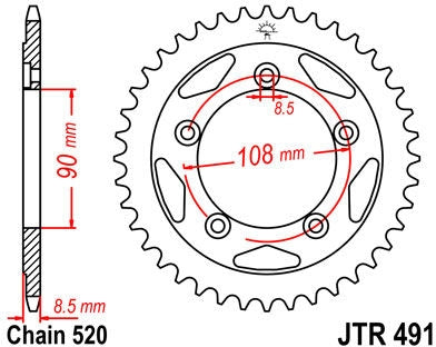 JT SPROCKETS Rear Sprocket 38 Teeth Steel Standard 520 Pitch Type 491 | JTR491.38