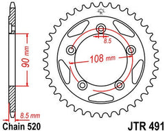 JT SPROCKETS Rear Sprocket 38 Teeth Steel Standard 520 Pitch Type 491 | JTR491.38