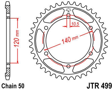 JT SPROCKETS Rear Sprocket 39 Teeth Steel Standard 530 Pitch Type 499 | JTR499.39