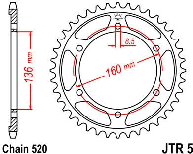 JT SPROCKETS Rear Sprocket 41 Teeth Steel Standard 520 Pitch Type 5 | JTR5.41