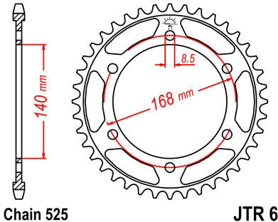 JT SPROCKETS Rear Sprocket 42 Teeth Steel Standard 525 Pitch Type 006 | JTR6.42