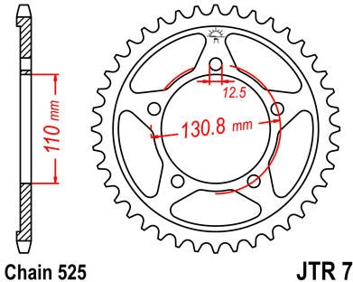 JT SPROCKETS Rear Sprocket 45 Teeth Steel Standard 525 Pitch Type 7 | JTR7.45
