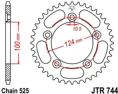 JT SPROCKETS Rear Sprocket 39 Teeth Steel Standard 525 Pitch Type 744 | JTR744.39