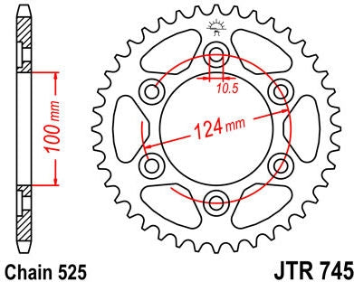 JT SPROCKETS Rear Sprocket 42 Teeth Steel Standard 525 Pitch Type 745 | JTR745.42