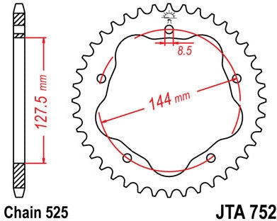 JT SPROCKETS Rear Sprocket 39 Teeth Aluminium Ultra-Light 525 Pitch Type 752 | JTR752.39