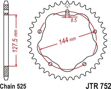 JT SPROCKETS Rear Sprocket 43 Teeth Steel Standard 525 Pitch Type 752 | JTR752.43