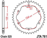 JT SPROCKETS Rear Sprocket 38 Teeth Steel Standard 525 Pitch Type 761 | JTR761.38