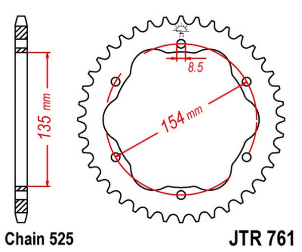 JT SPROCKETS Rear Sprocket 39 Teeth Aluminium Ultra-Light 525 Pitch Type 761 | JTR761.39