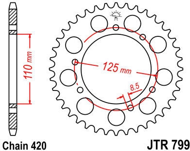 JT SPROCKETS Rear Sprocket 50 Teeth Steel Standard 420 Pitch Type 799 | JTR799.50