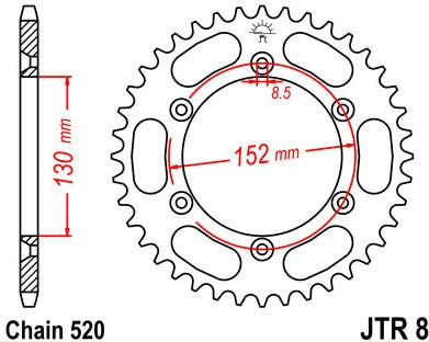 JT SPROCKETS Rear Sprocket 48 Teeth Steel Standard 520 Pitch Type 8 | JTR8.48