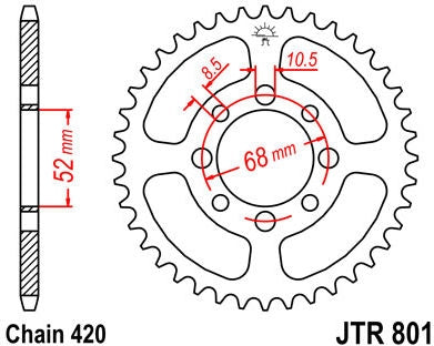 JT SPROCKETS Rear Sprocket 37 Teeth Steel Standard 420 Pitch Type 801 | JTR801.37