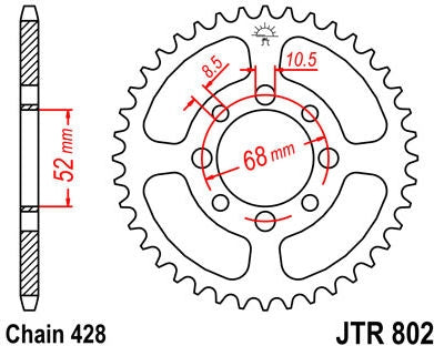 JT SPROCKETS Rear Sprocket 34 Teeth Steel Standard 428 Pitch Type 802 | JTR802.34