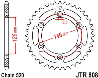 JT SPROCKETS Rear Sprocket 48 Teeth Steel Standard 520 Pitch Type 808 | JTR808.48