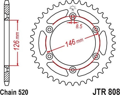 JT SPROCKETS Rear Sprocket 49 Teeth Steel Standard 520 Pitch Type 808 | JTR808.49SC