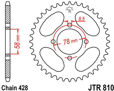JT SPROCKETS Rear Sprocket 42 Teeth Steel Standard 428 Pitch Type 810 | JTR810.42