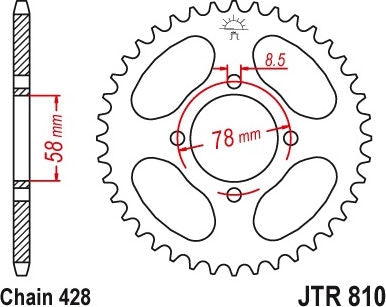 JT SPROCKETS Rear Sprocket 46 Teeth Steel 428 Pitch Type 810 | JTR810.46