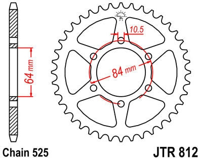 JT SPROCKETS Rear Sprocket 41 Teeth Steel Standard 525 Pitch Type 812 | JTR812.41