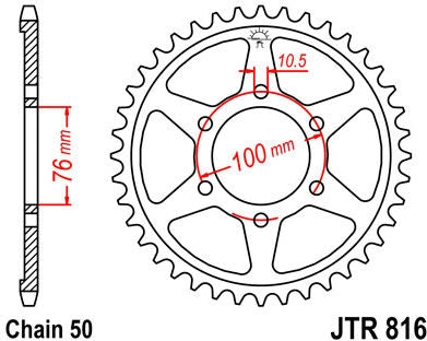 JT SPROCKETS Rear Sprocket 50 Teeth Steel Standard 530 Pitch Type 816 | JTR816.50