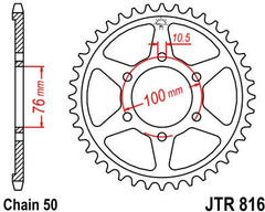 JT SPROCKETS Rear Sprocket 52 Teeth Steel Standard 530 Pitch Type 816 | JTR816.52