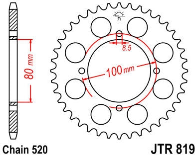 JT SPROCKETS Rear Sprocket 46 Teeth Steel Standard 520 Pitch Type 819 | JTR819.46
