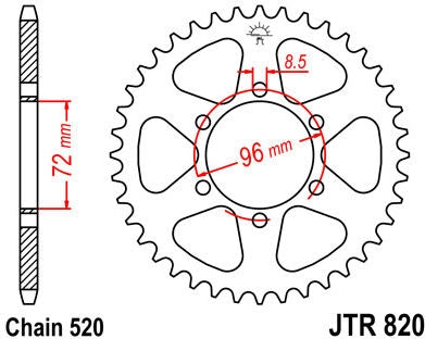 JT SPROCKETS Rear Sprocket 42 Teeth Steel Standard 520 Pitch Type 820 | JTR820.42