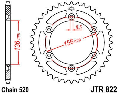 JT SPROCKETS Rear Sprocket 42 Teeth Steel Standard 520 Pitch Type 822 | JTR822.43