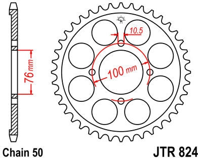JT SPROCKETS Rear Sprocket 46 Teeth Steel Standard 530 Pitch Type 824 | JTR824.46