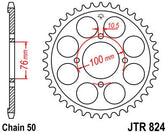 JT SPROCKETS Rear Sprocket 46 Teeth Steel Standard 530 Pitch Type 824 | JTR824.46