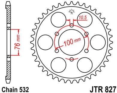 JT SPROCKETS Rear Sprocket 44 Teeth Steel Standard 520 Pitch Type 827 | JTR827.44