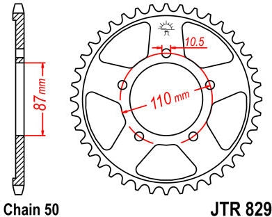JT SPROCKETS Rear Sprocket 43 Teeth Steel Standard 530 Pitch Type 829 | JTR829.43