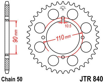 JT SPROCKETS Rear Sprocket 38 Teeth Steel Standard 530 Pitch Type 840 | JTR840.38