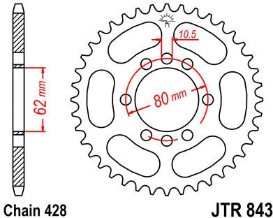 JT SPROCKETS Rear Sprocket 46 Teeth Steel Standard 428 Pitch Type 843 | JTR843.46