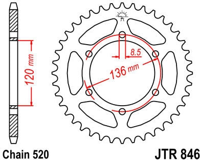 JT SPROCKETS Rear Sprocket 45 Teeth Steel Standard 520 Pitch Type 846 | JTR846.45