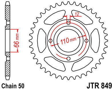 JT SPROCKETS Rear Sprocket 38 Teeth Steel Standard 530 Pitch Type 849 | JTR849.38