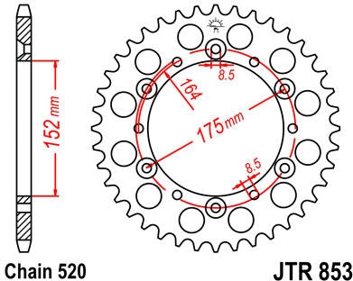 JT SPROCKETS Rear Sprocket 41 Teeth Steel Standard 520 Pitch Type 853 | JTR853.41