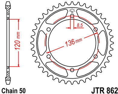 JT SPROCKETS Rear Sprocket 38 Teeth Steel Standard 530 Pitch Type 862 | JTR862.38