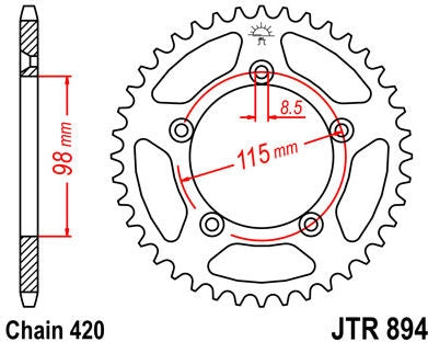 JT SPROCKETS Rear Sprocket 48 Teeth Steel Standard 420 Pitch Type 894 | JTR894.48