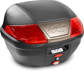 Kappa Black top-case 40 ltr, top-shell with carbon texture, embossed logo plate in a matt titanium colour and with red reflectors | K400N