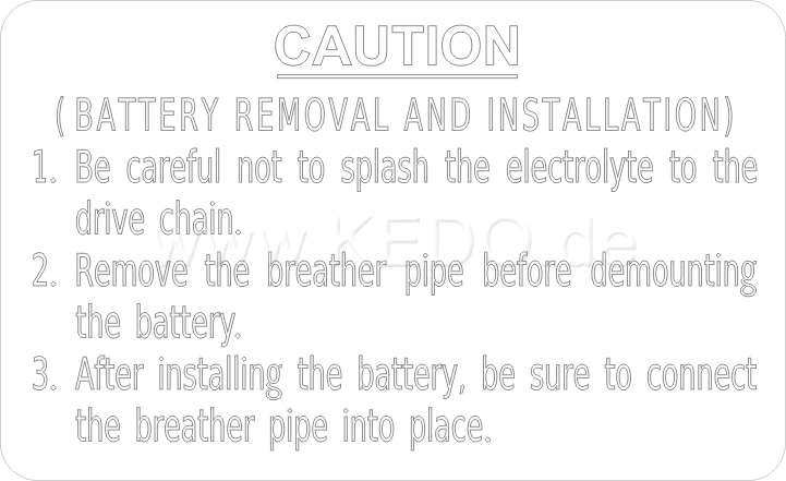 Kedo Indicating Label 'Battery Removal and Installation), transparent background, white lettering, inside LH side cover, size 61x37mm with protection movie | 21289W
