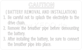 Kedo Indicating Label 'Battery Removal and Installation), transparent background, white lettering, inside LH side cover, size 61x37mm with protection movie | 21289W