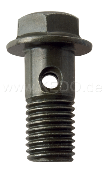 Kedo Screw, Hollow, M10x1.25 for Brake Caliper, Spanner size 12mm, Black / Dark Green Zinc-Plated (OEM-Style) | 29447