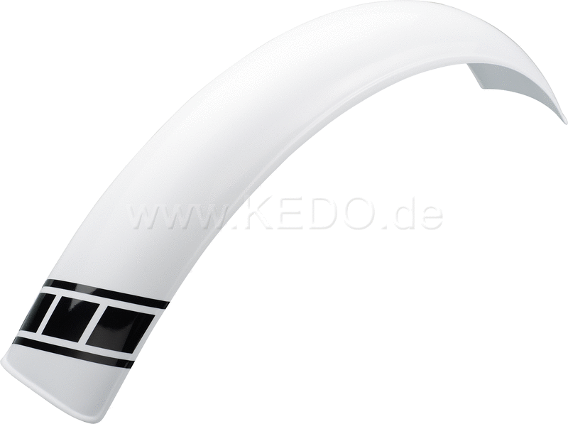 Kedo Trial Front Fender style engine, white dyed through, dim. approx .: 740mm long, 100mm wide, max. 135 mm radius, incl. 1 piece speedBlockBeginDate decal black | 30077W