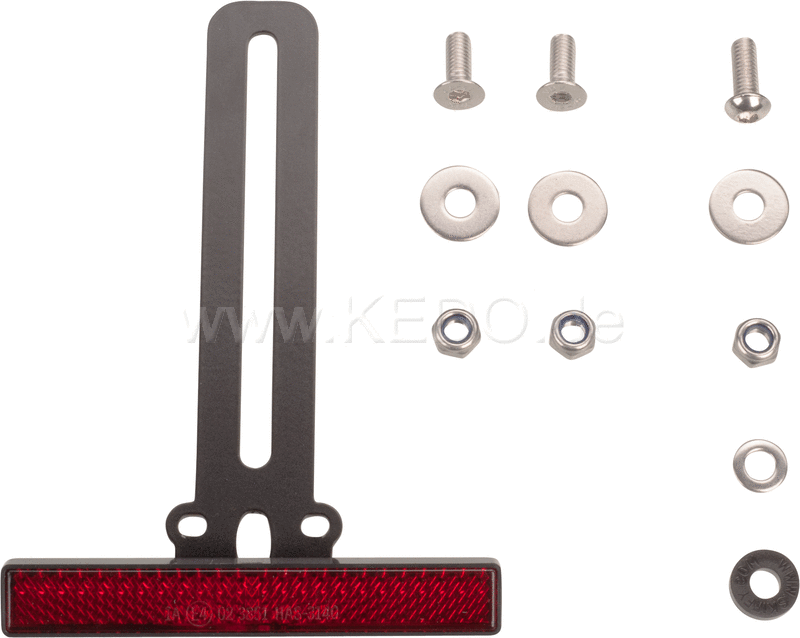 Kedo T7 Reflector Mount Aluminum Black Coated, with e-approved reflector, completes license plate bracket item 31081 (license plate height 13-18cm) | 31083