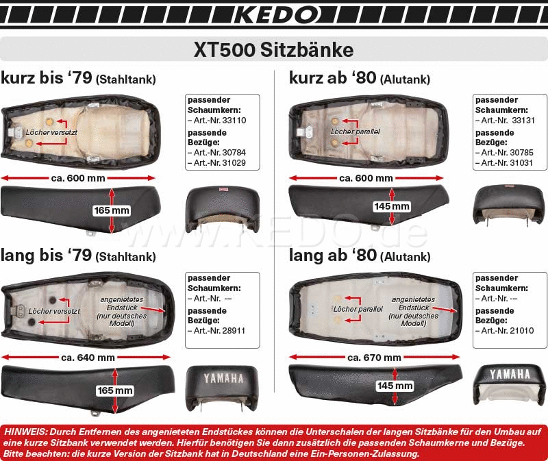 Kedo Seat Foam, Short Version, approx. 60cm, suitable for OEM Reference # 1E6-24730-00 | 33110