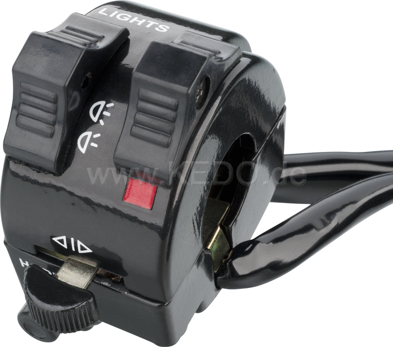Kedo Handlebar switch Yamaha Style 'Slim' (Lights ON / OFF, HI / LO, horn, turn, Width 35mm) PlugAndRide - Ready for Connected Wiring Loom # 40107 | 40394