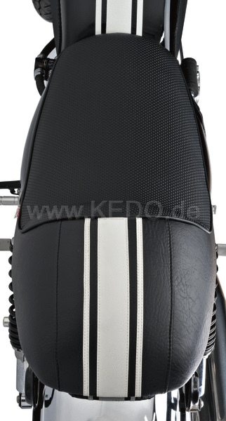 Kedo Seat 'Classic Racer', Black with White Stripes and Black Piping, including rear brackets. | 40562