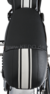 Kedo Seat 'Classic Racer', Black with White Stripes and Black Piping, including rear brackets. | 40562