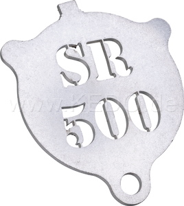 Kedo Side Stand Support (shape like oil filter cover SR / XT), 3mm stainless steel with rounded edges, lasered SR lettering | 41067SR