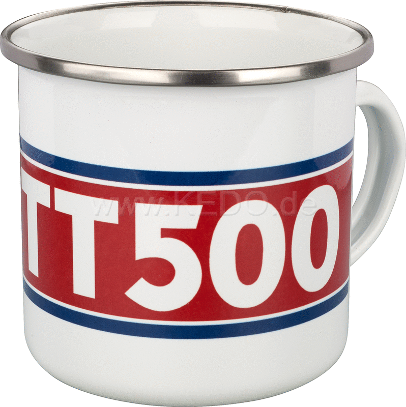 Kedo Nostalgia Cup 'TT500', 300ml, white / red / blue in gift box, enamel with metal edge (handwashing recommended) | 41479