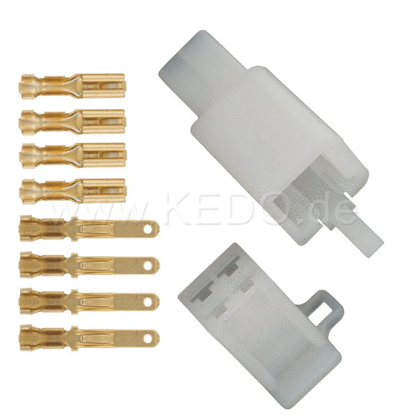 Kedo 4-Pin Connector Housing with snap-in nose incl 2x4 Connector Type 110 (Alternative see Item 28526) | 41525-4